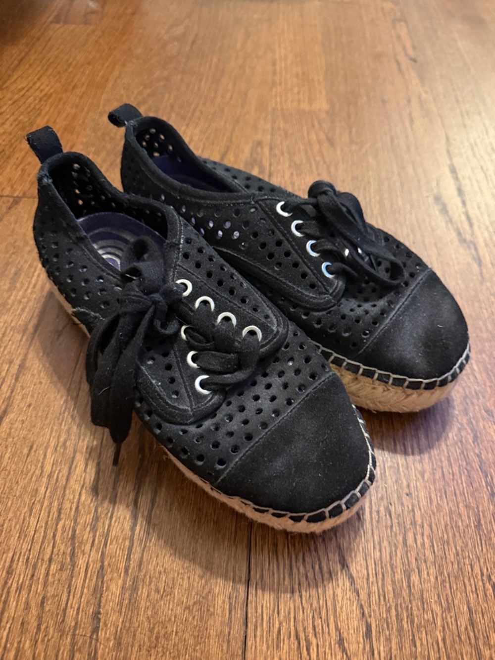 J Slides Black Perforated Espadrille Sneakers